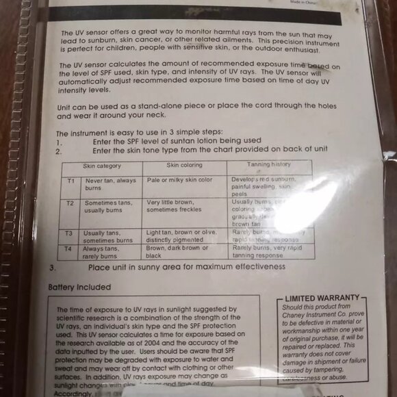 Chaney UV Sensor New In Box Measures Harmful UV Ray's From Sunlight - Picture 5 of 5